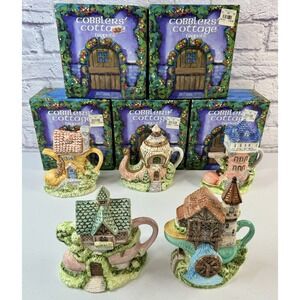*MINT* Lot of 5 Vintage Cobblers Cottage Ceramic Teapots by Ganz